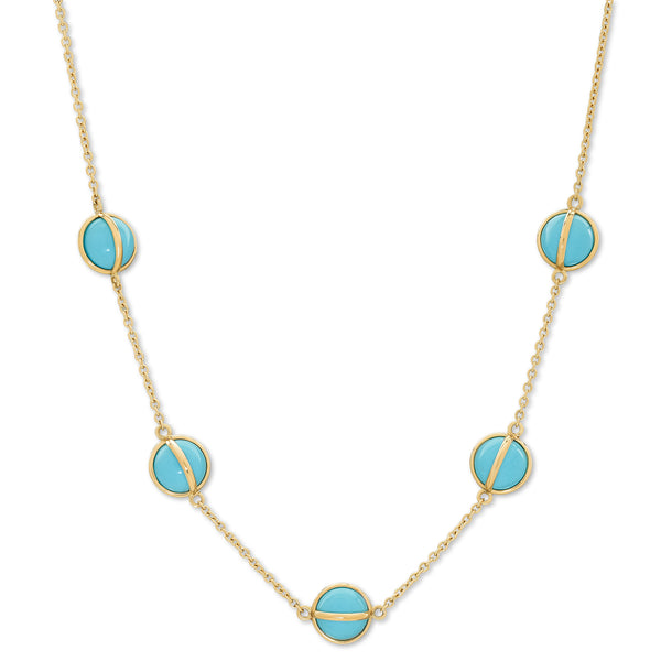 CELESTE TURQUOISE 10MM 16-18" CLASSIC CHAIN NECKLACE - 18K YELLOW GOLD