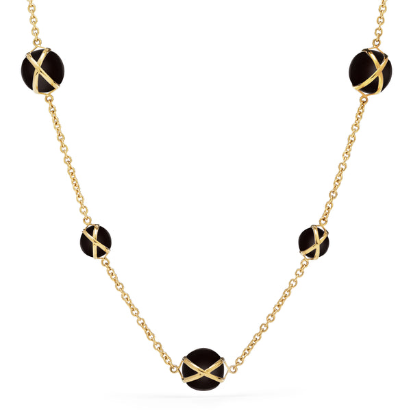 PRISMA BLACK AGATE 10 & 14MM 16" -18" LUXE CHAIN NECKLACE - 18K YELLOW GOLD