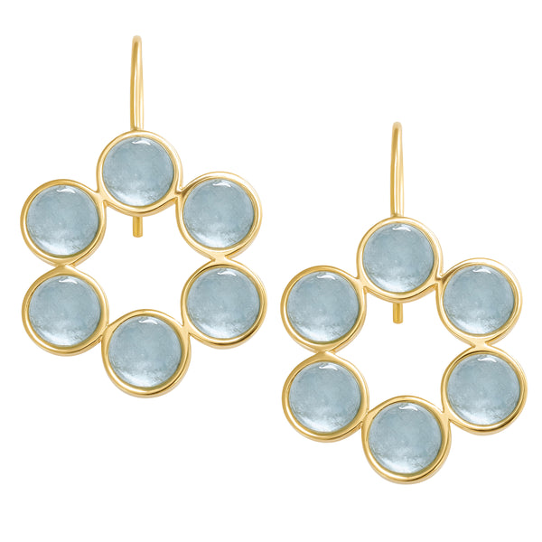BUBBLES CIRCLE EARRINGS with AQUAMARINE - 18K YELLOW GOLD