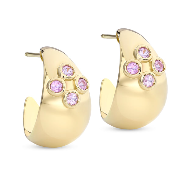 DOME w/PINK SAPPHIRE EARRINGS - 18K YELLOW GOLD