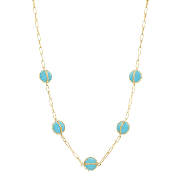 CELESTE TURQUOISE 10MM 18" PAPERCLIP CHAIN NECKLACE - 18K YELLOW GOLD