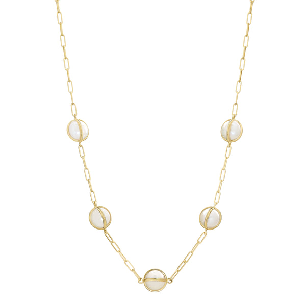 CELESTE PEARL 10MM 18" PAPERCLIP CHAIN NECKLACE - 18K YELLOW GOLD