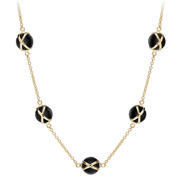 PRISMA BLACK AGATE 10MM  16-18" CLASSIC CHAIN NECKLACE - 18K YELLOW GOLD